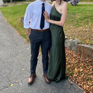 Revelry Olive Green One Strap Cowl Neck Rouched Bridesmaid Dress Size 4